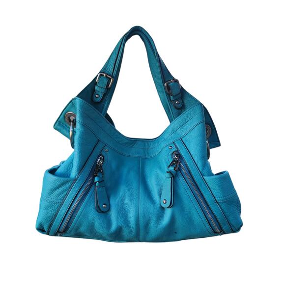 B. Makowsky Turquoise Leather Slouchy Hobo Shoulder Bag - Picture 2 of 11